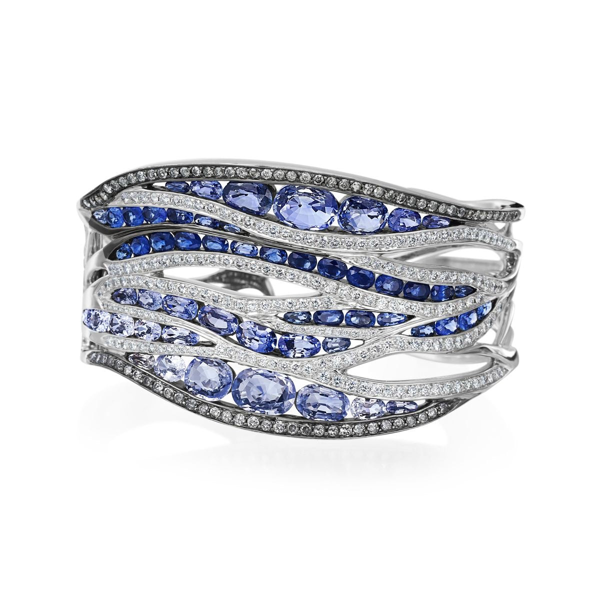 Ocean Wave Sapphire Diamond Cuff Ring