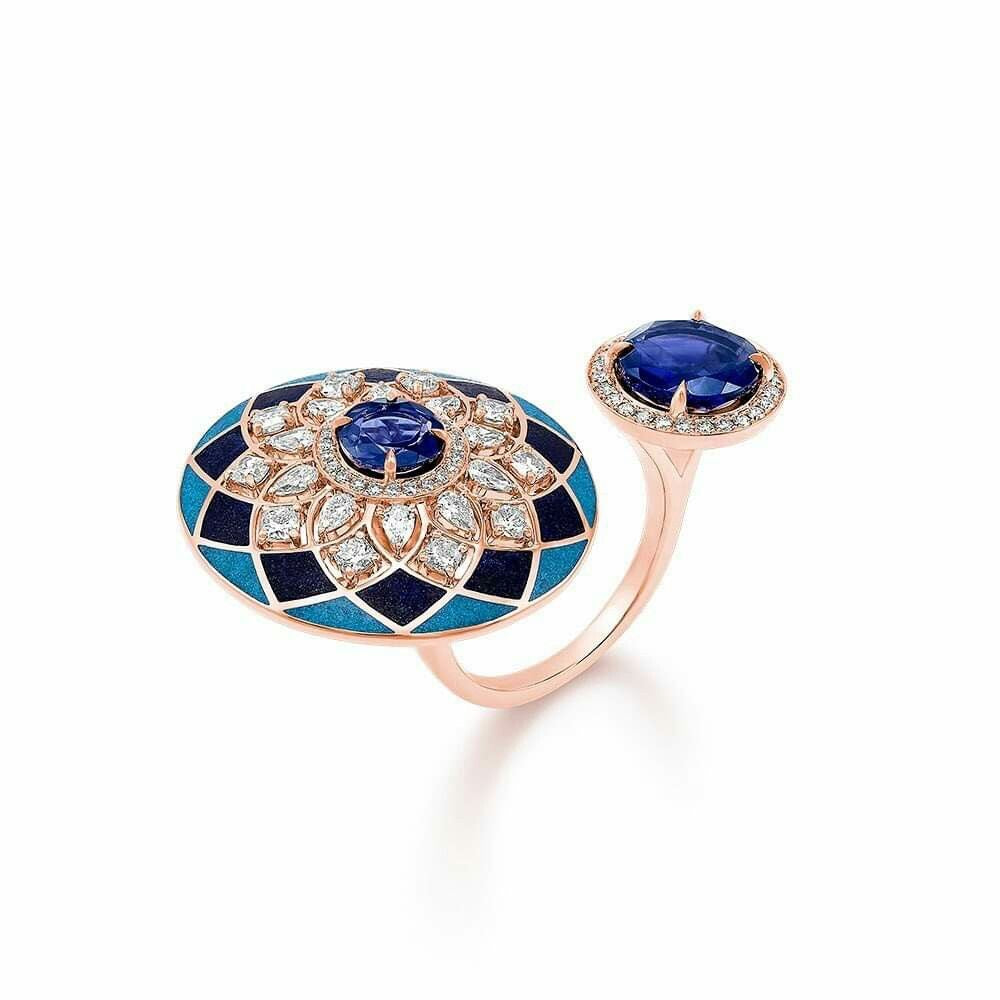 Dual Sapphire Floral Enamel Statement Ring