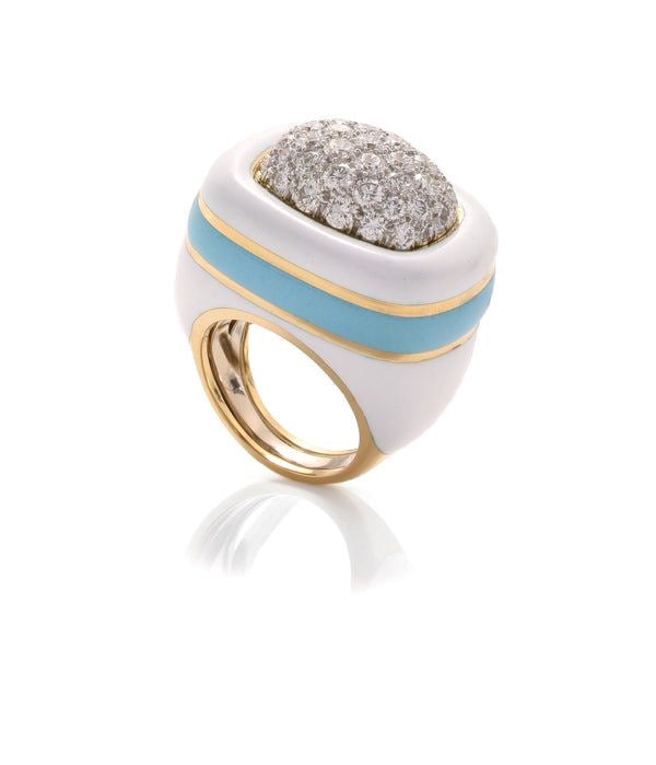 White Enamel Diamond Dome Ring
