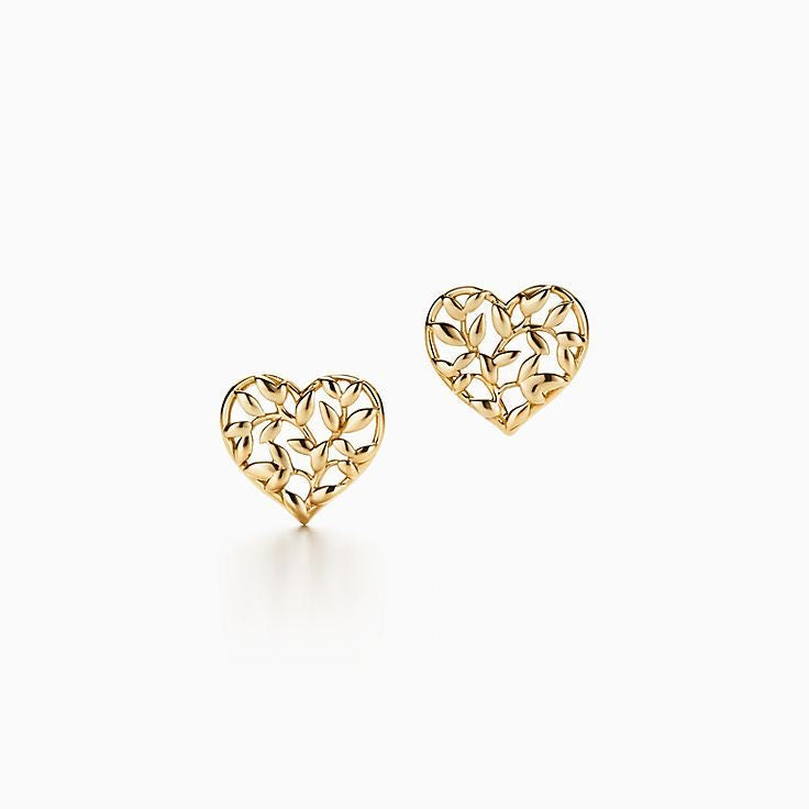 Golden Leaf Heart Studs