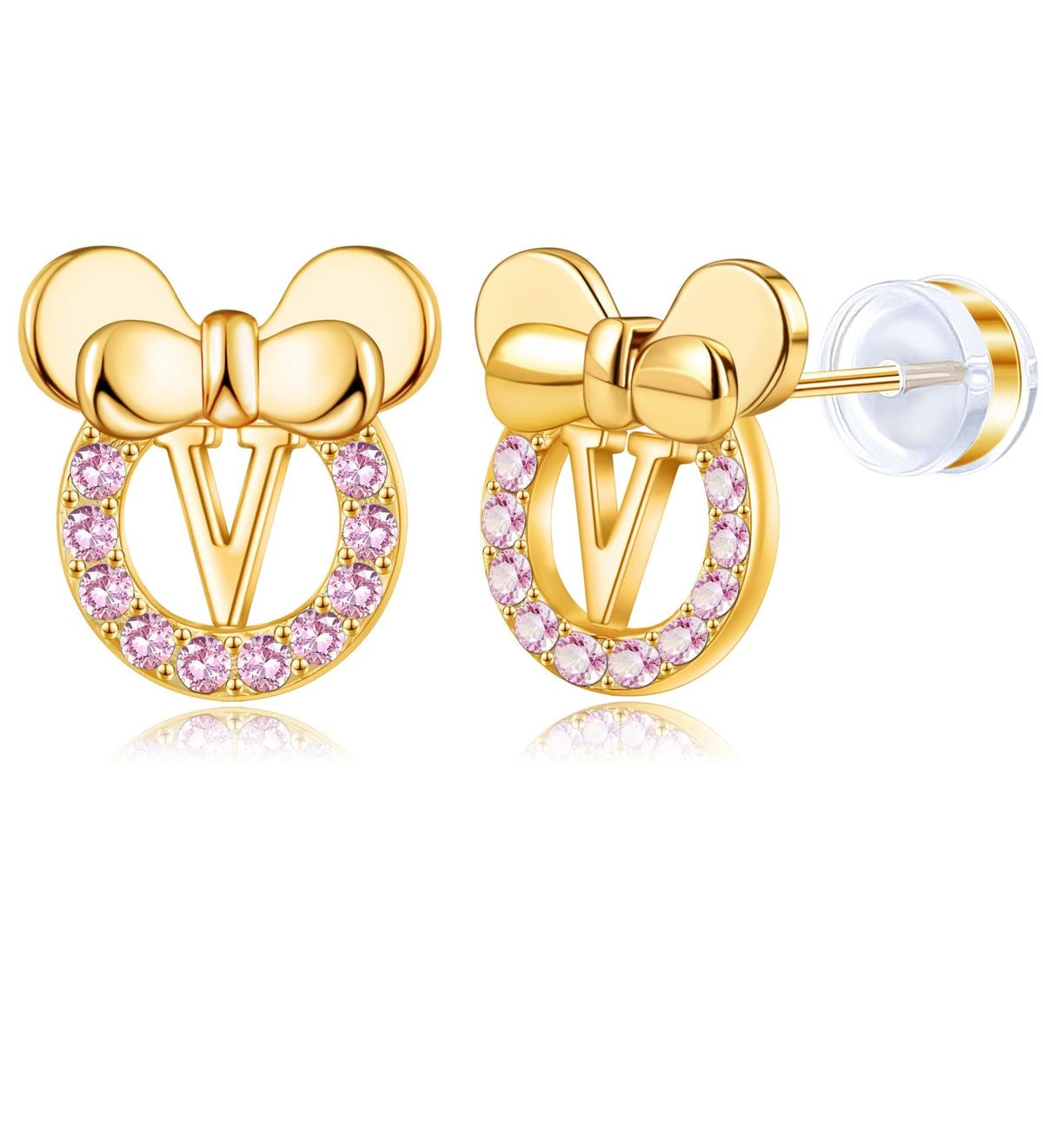 Pink Crystal Bow Studs