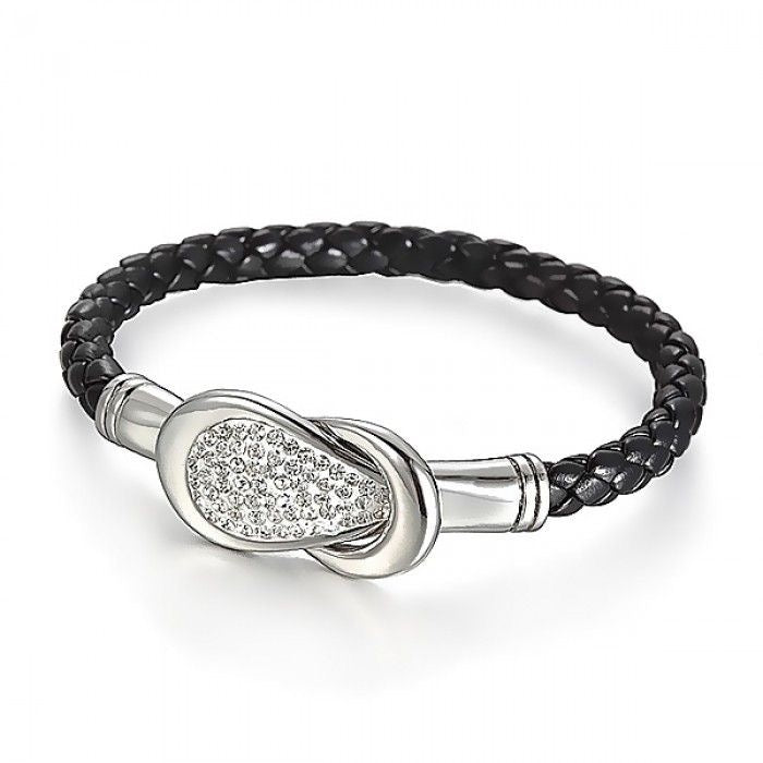 Black Leather Knot Bracelet (Silver)