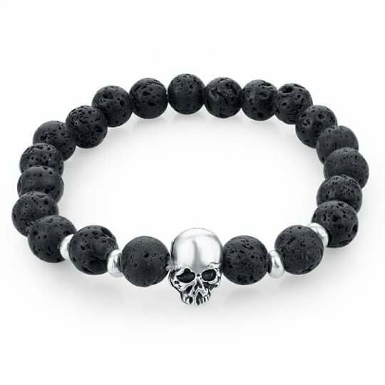 Lava Beads Skull Bracelet