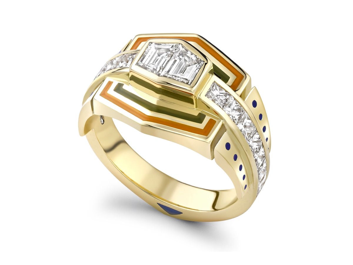 Multicolor Enamel & Diamond Art Deco Ring