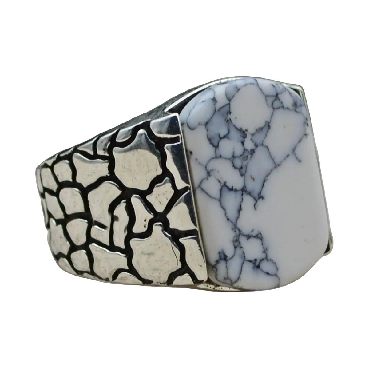 White Marble Texture Signet Ring