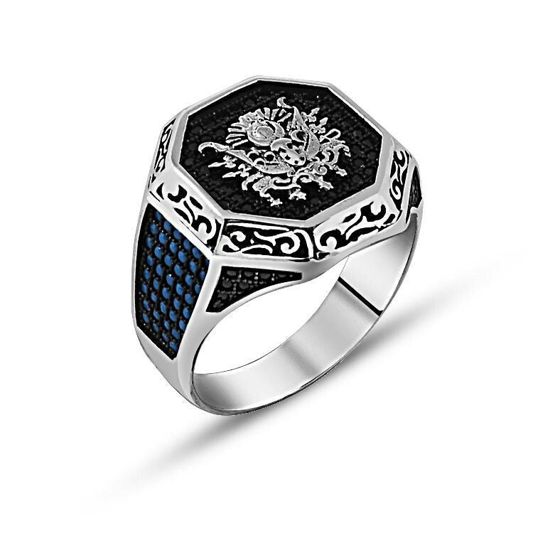 Black Octagon Crest Ring