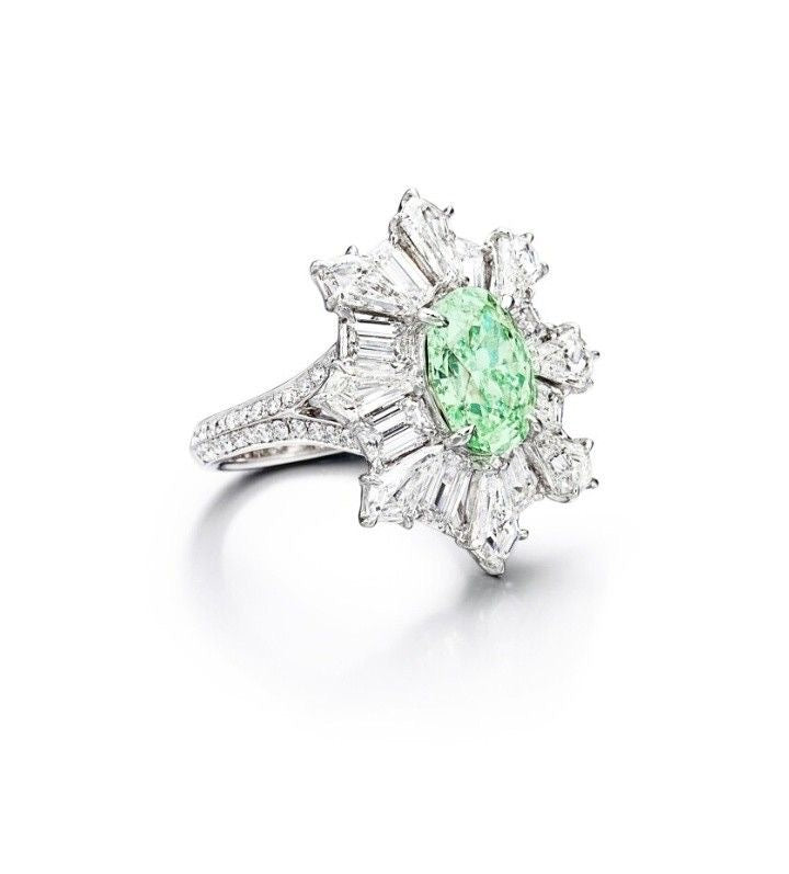 Green Oval Diamond Halo Ring