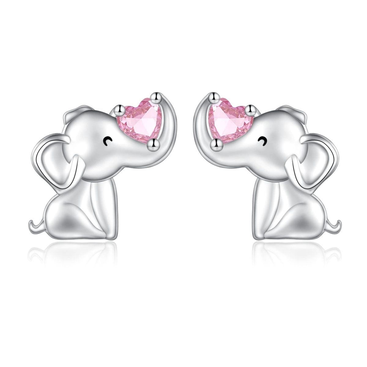 Pink Heart Elephant Studs (Silver)