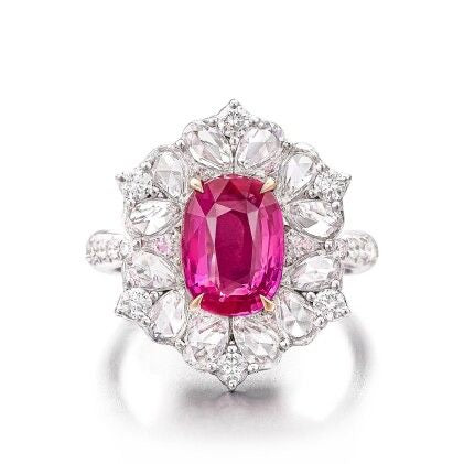 Ruby Floral Halo Ring (White Gold)