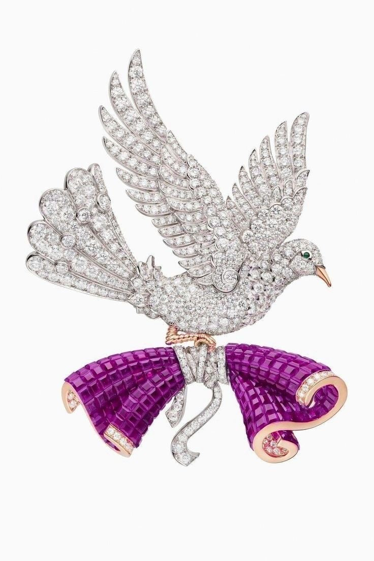 Purple Cloak Diamond Dove Brooch