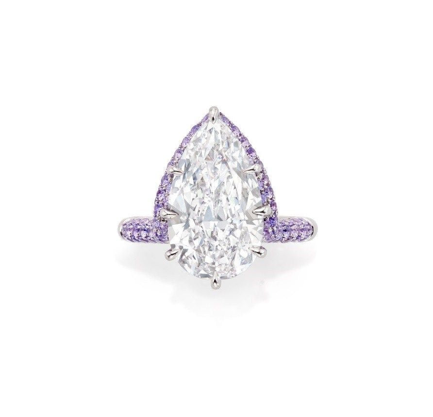Large Pear Diamond Ring with Lavender Band