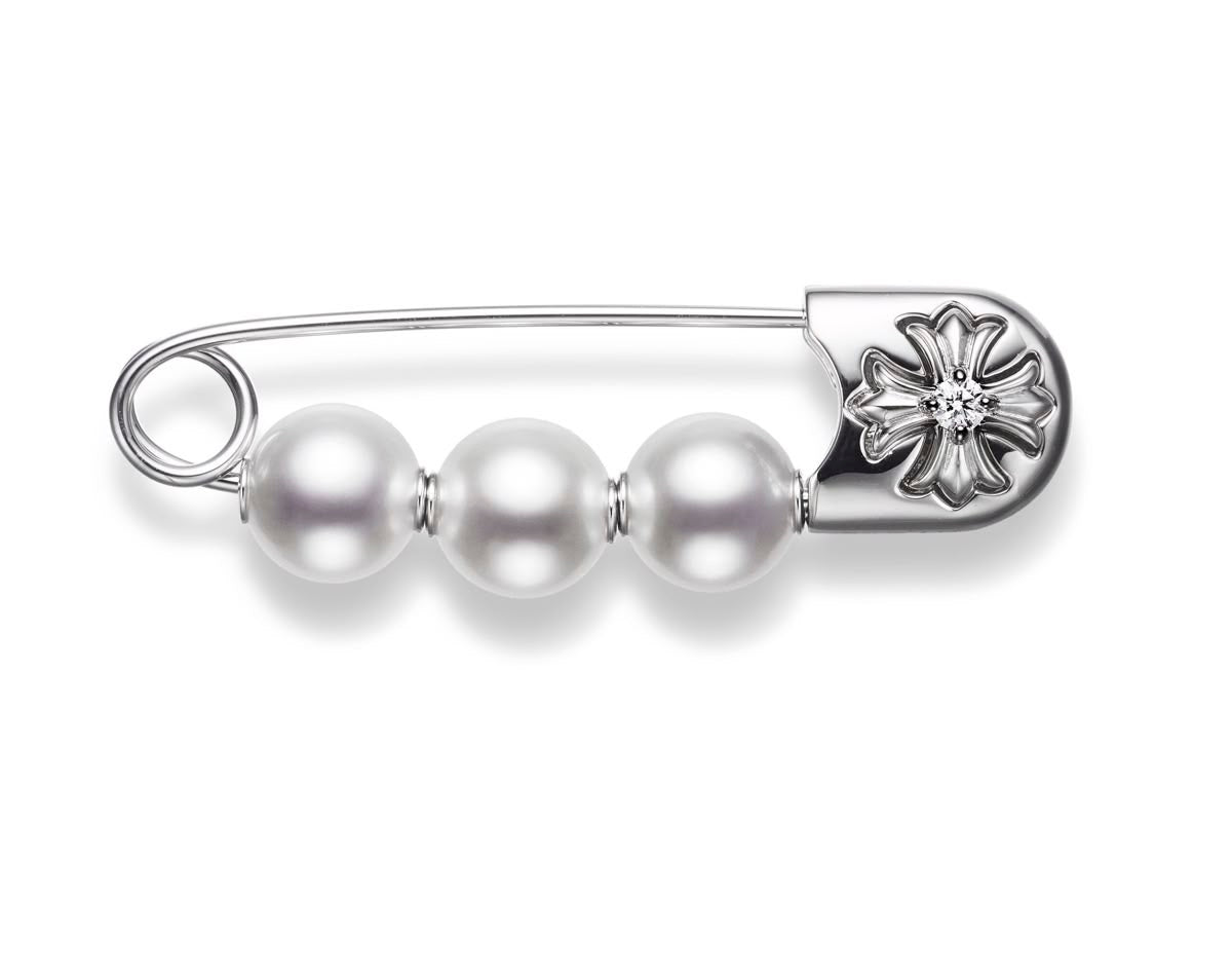 Silver Pearl Safety Pin Brooch