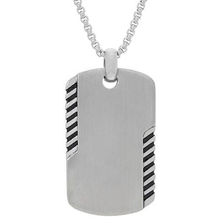 Brushed Steel Striped Dog Tag Pendant