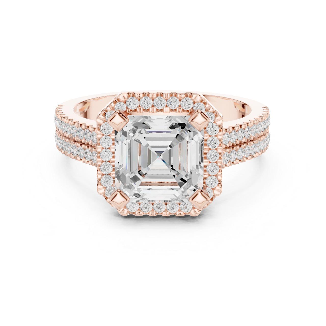 Asscher Royale Triple Band Halo Ring