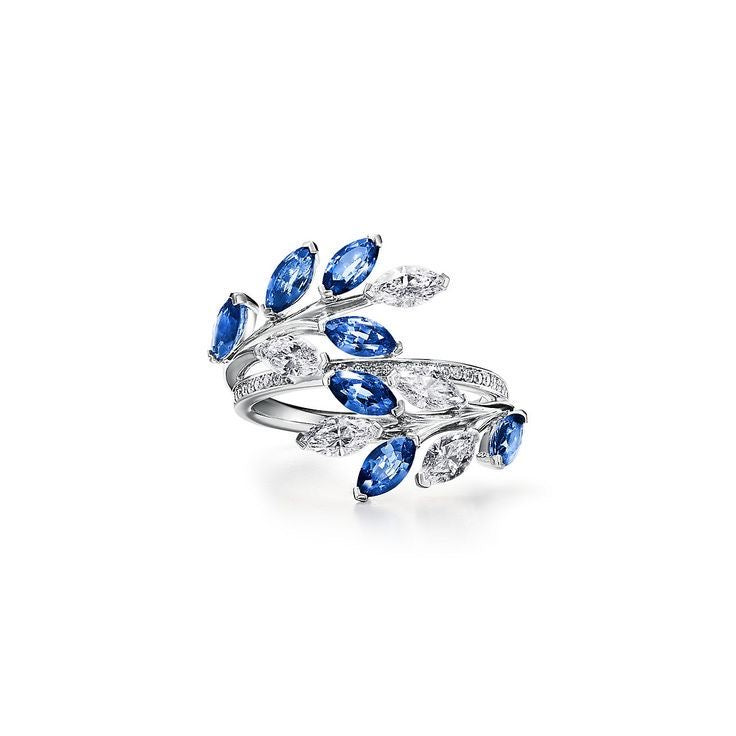 Blue Leaf Vine Wrap Ring