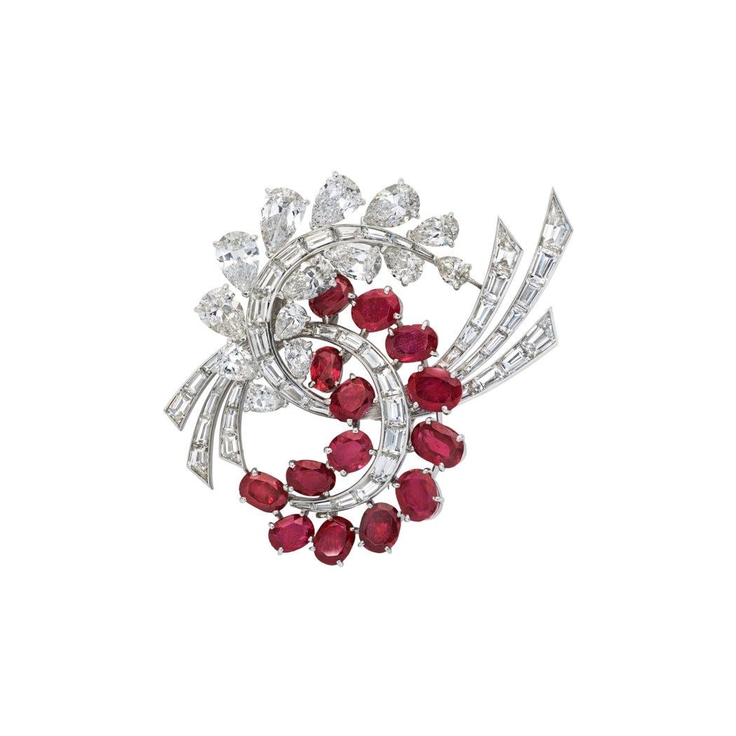 Scarlet Symphony Diamond Brooch