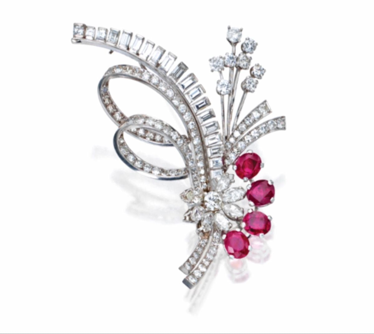 Ruby Radiance Floral Spray Brooch
