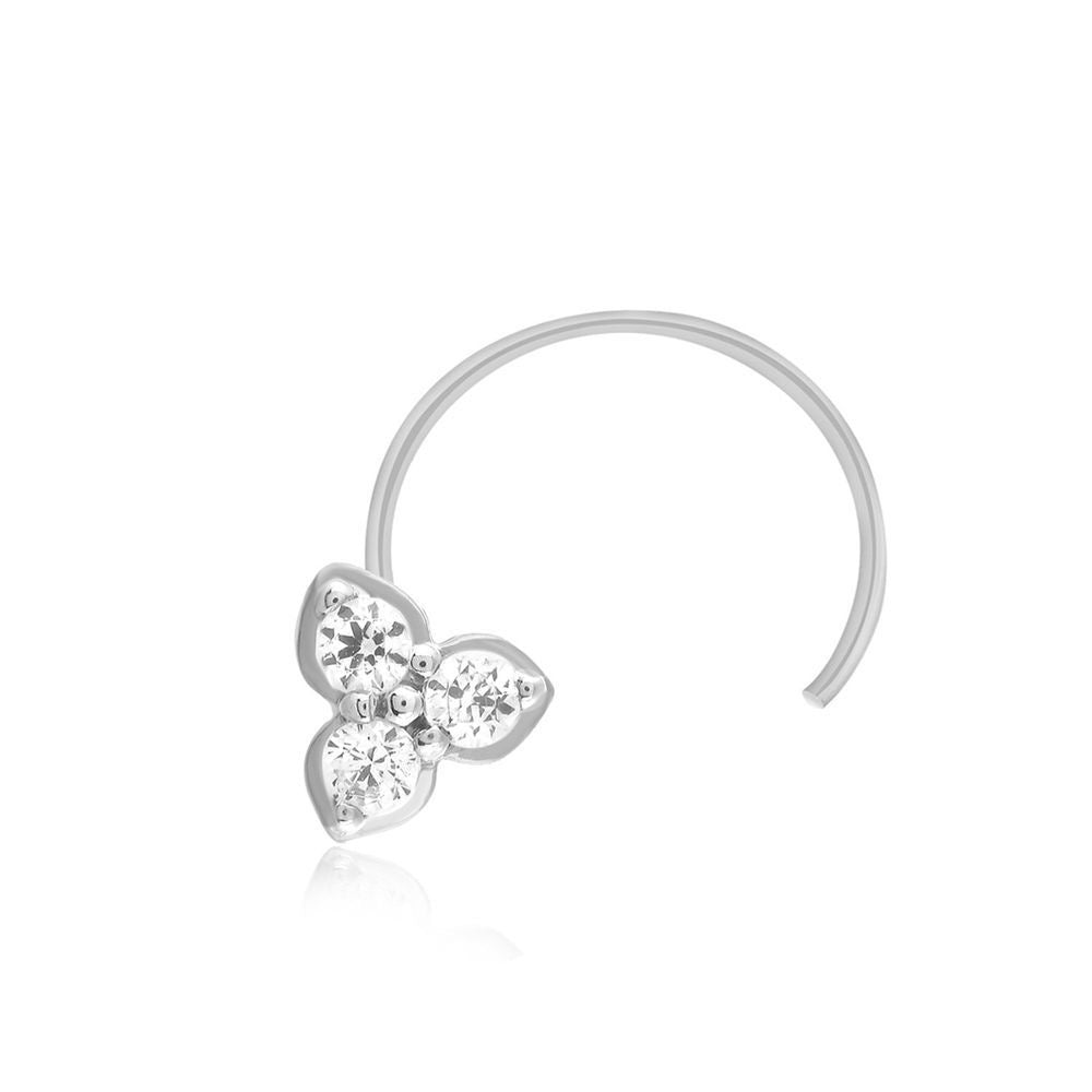 White Gold Three-Petal Diamond Nose Pin