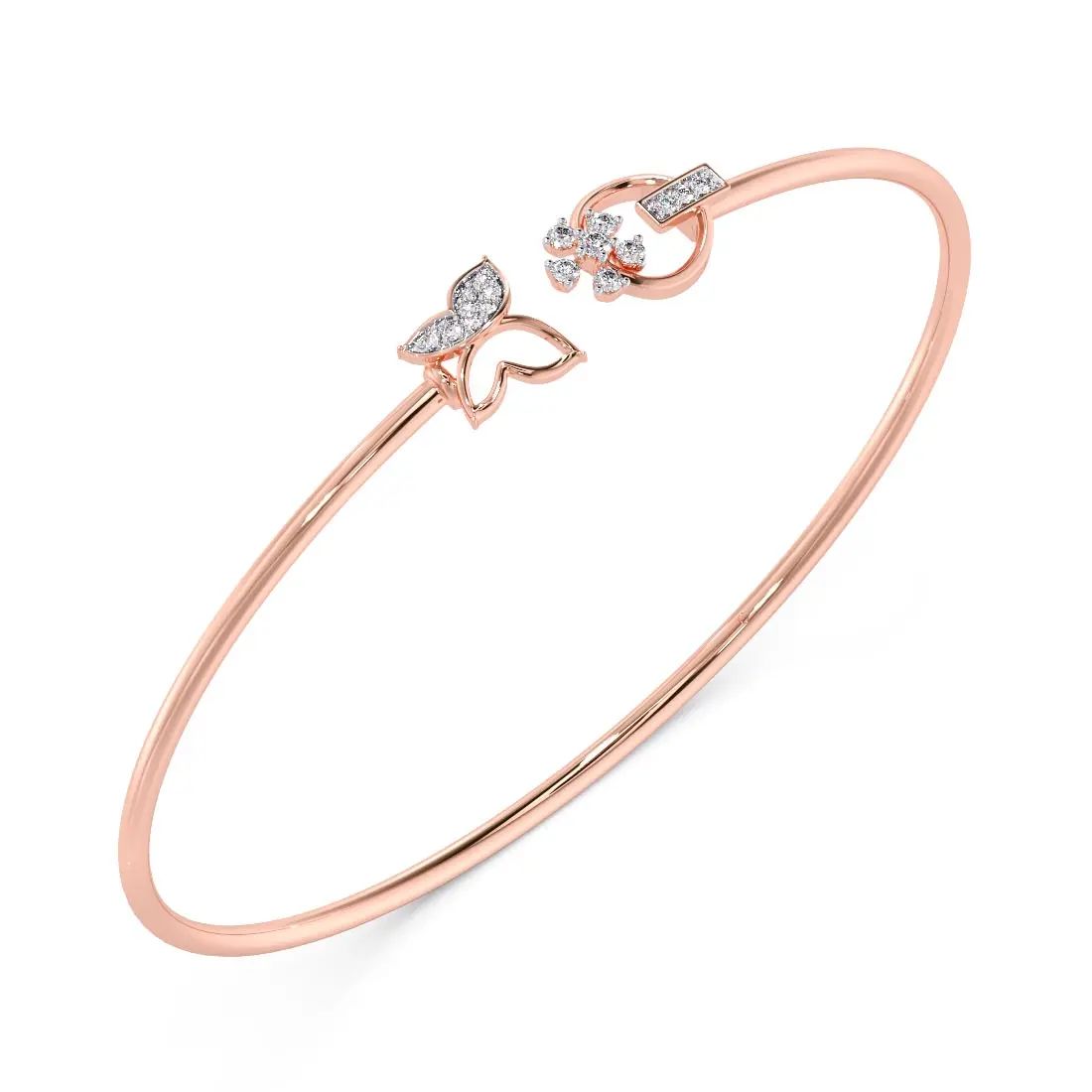 Rose Gold Butterfly & Flower Open bracelet