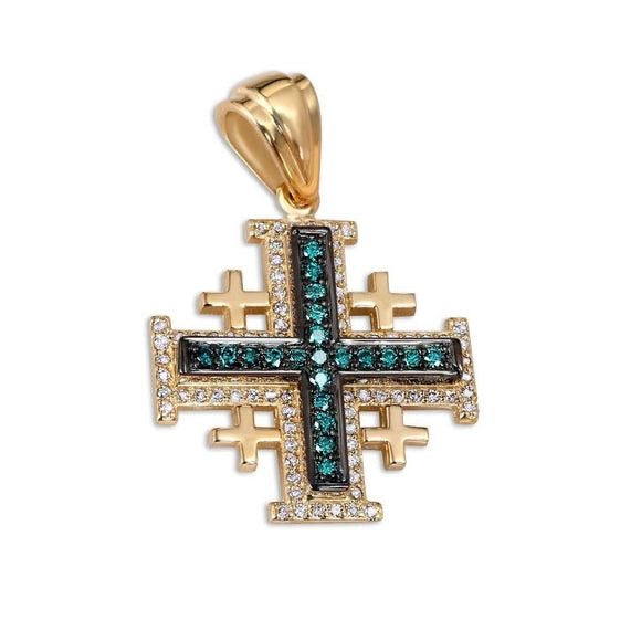 Emerald Cross with Diamond Halo Pendant