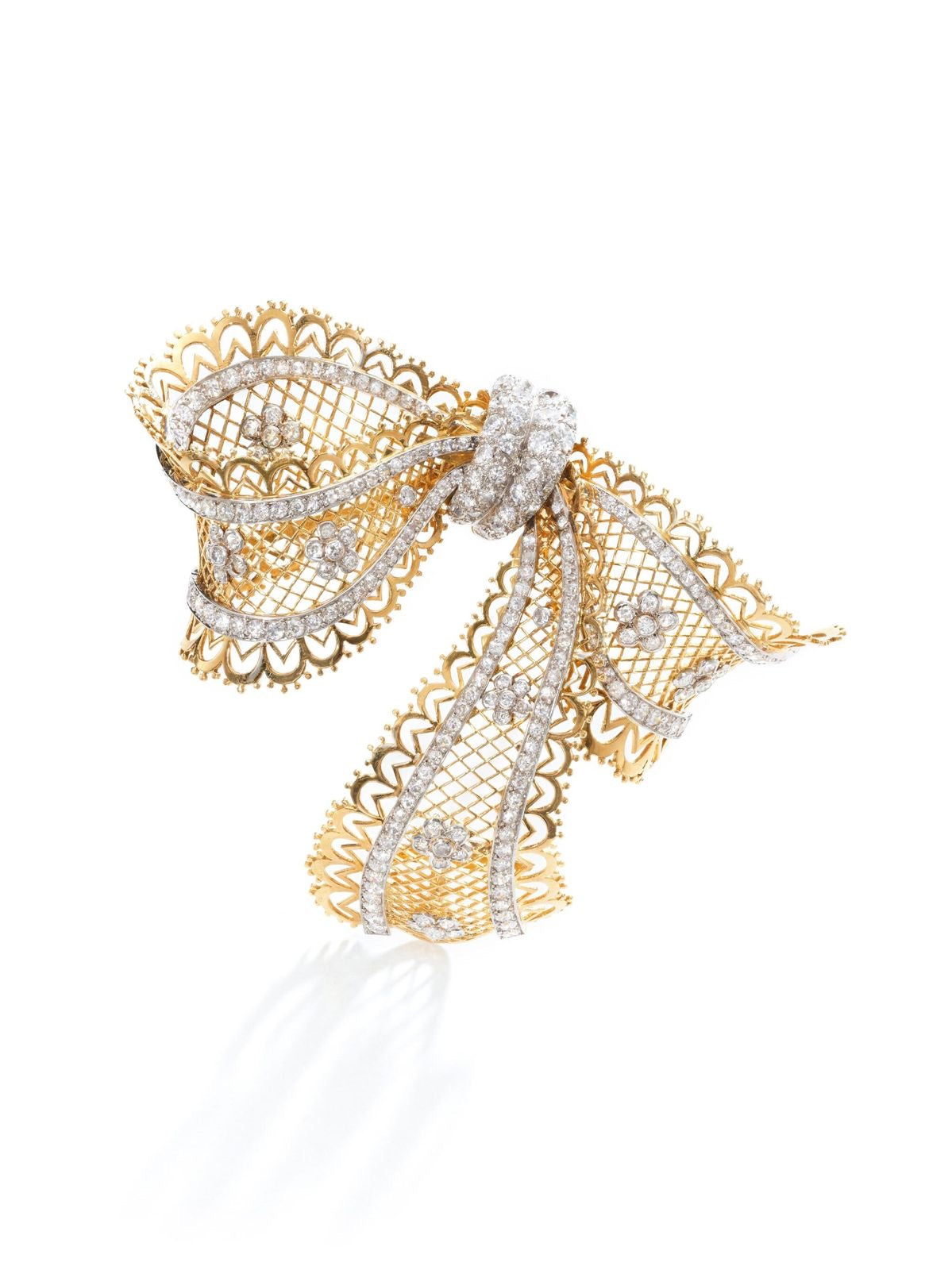 Lace Filigree Diamond Bow Brooch