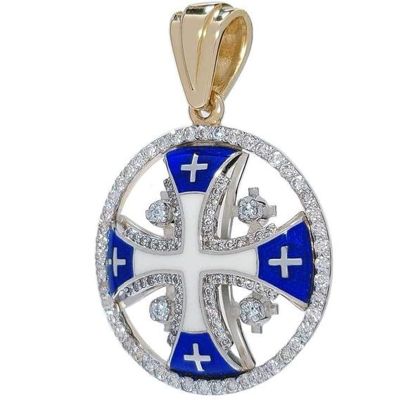 Blue & White Round Cross Medallion