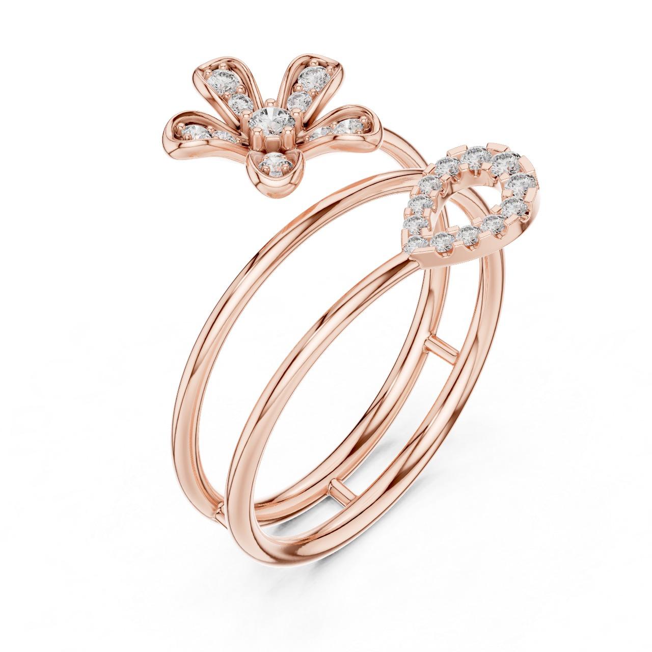 Double Band Flower & Leaf Ring