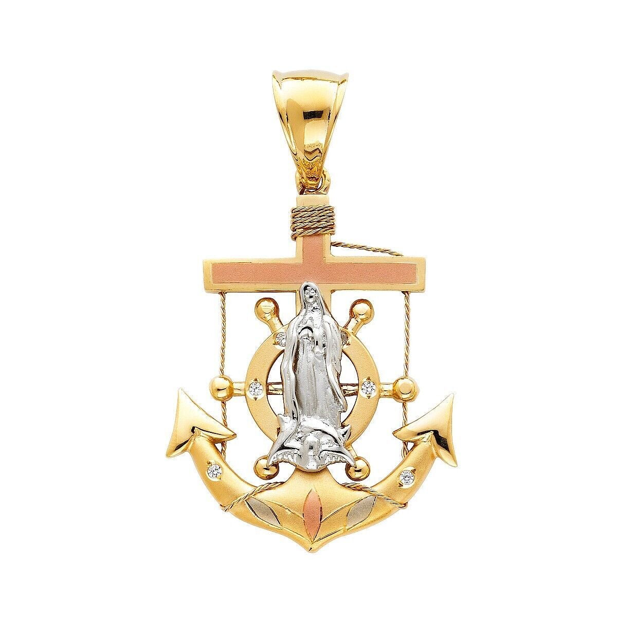Anchor & Virgin Mary Gold Pendant