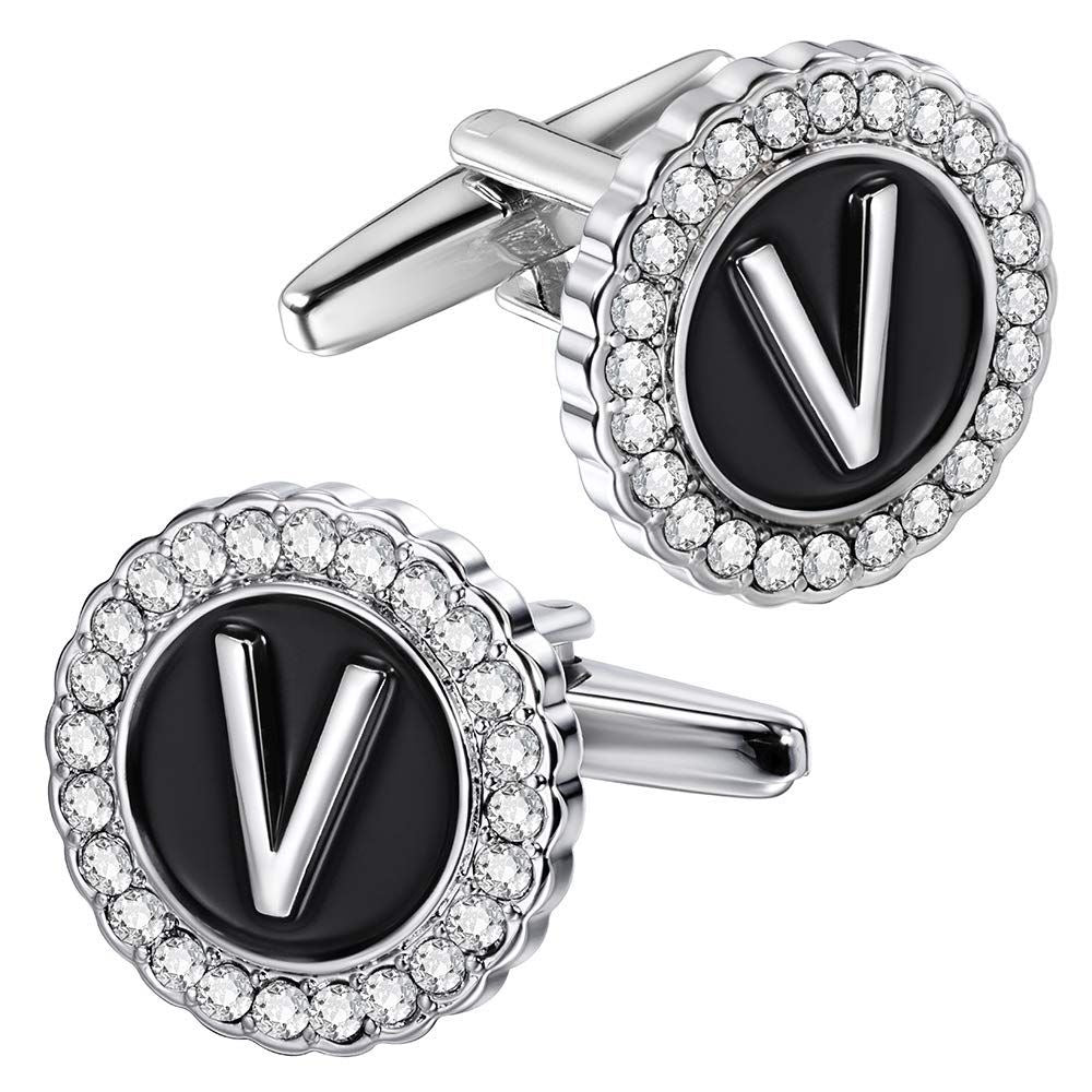 Black & Silver Initial V Cufflinks