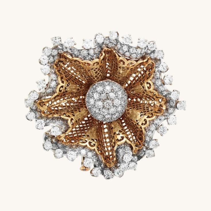 Gold & Diamond Floral Burst Brooch