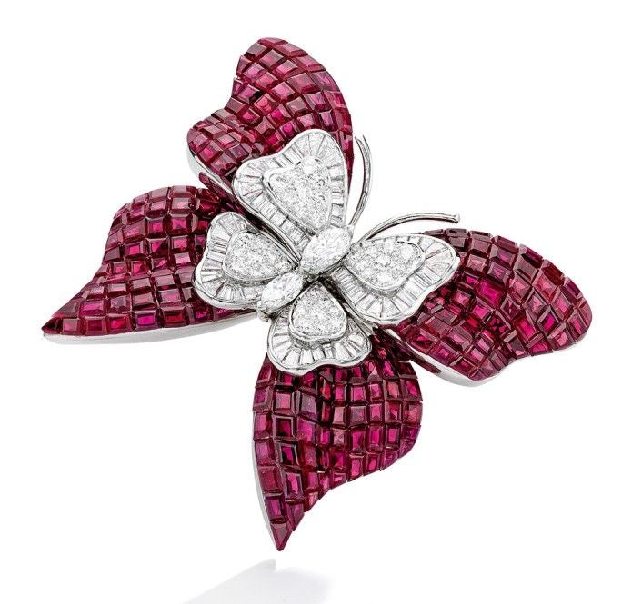 Ruby Mosaic Butterfly Brooch