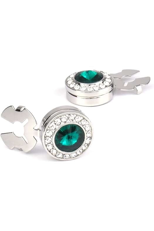 Green Stone & Crystal Rim Cufflinks