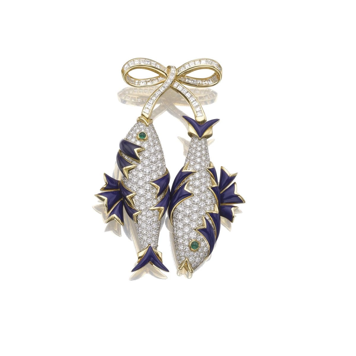 Sapphire & Diamond Twin Fish Brooch