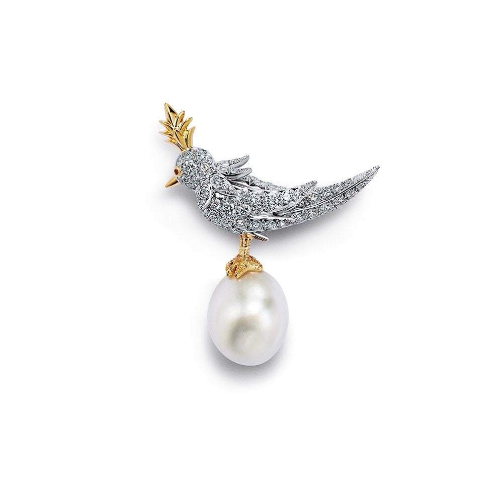 Pearl Songbird Aurora Brooch