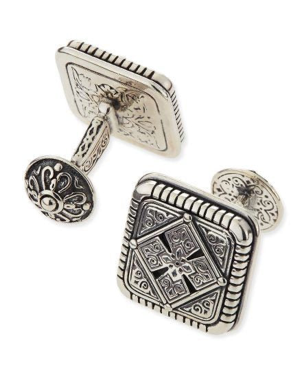 Ornate Silver Square Cufflinks