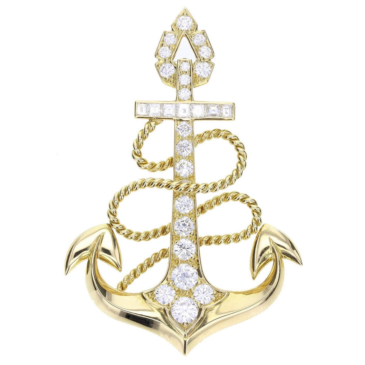 Diamond Anchor Brooch