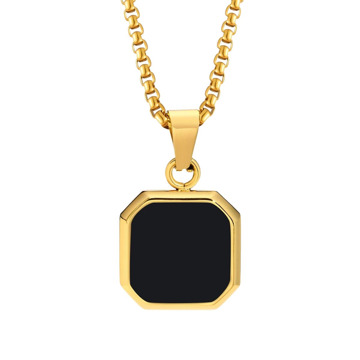 Black Inlay Octagon Gold Pendant