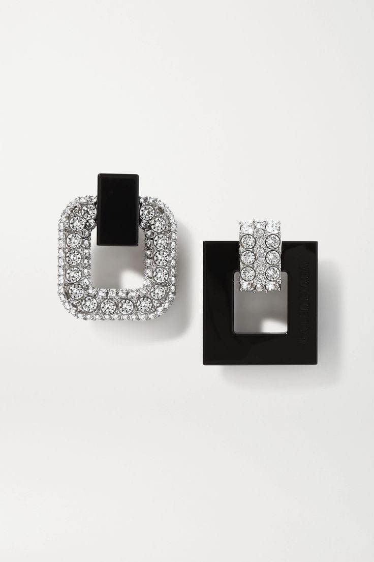 Noir Geometry Crystal Duo Earrings