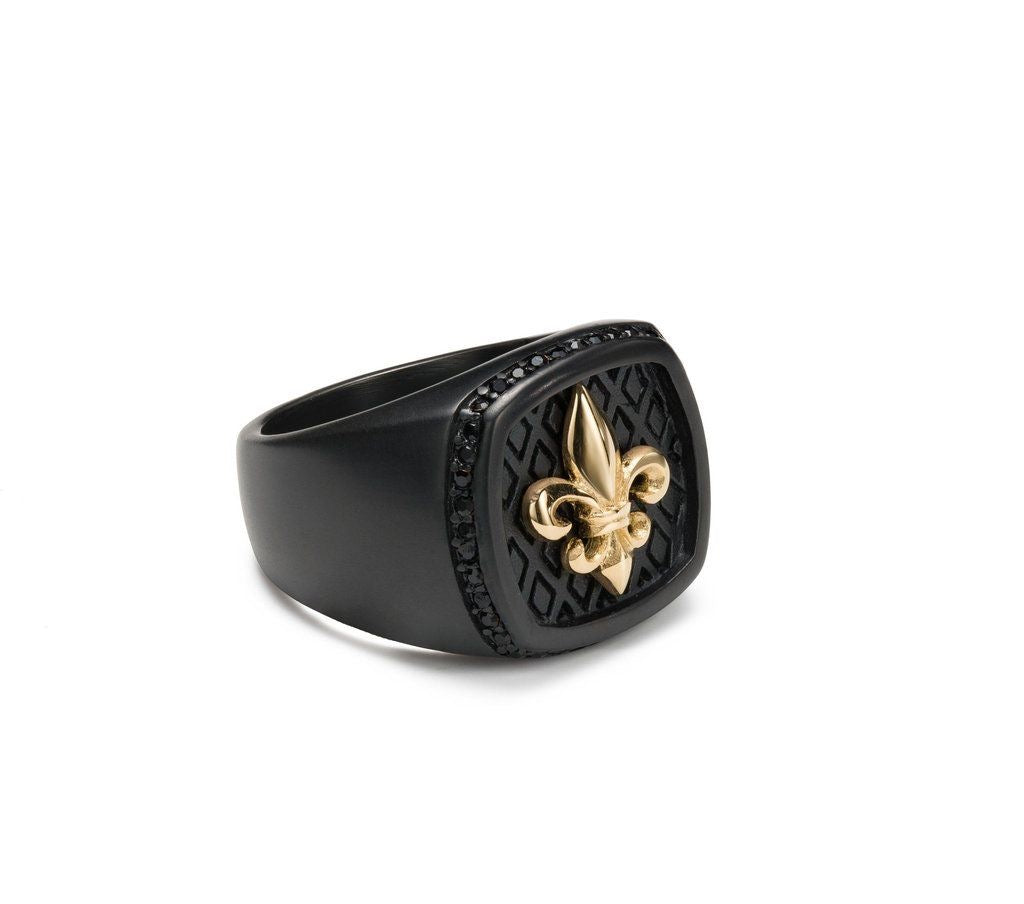 Black & Gold Fleur-de-Lis Signet Ring