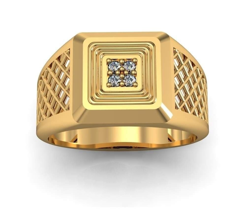 Square Gold Grid Ring with Diamonds