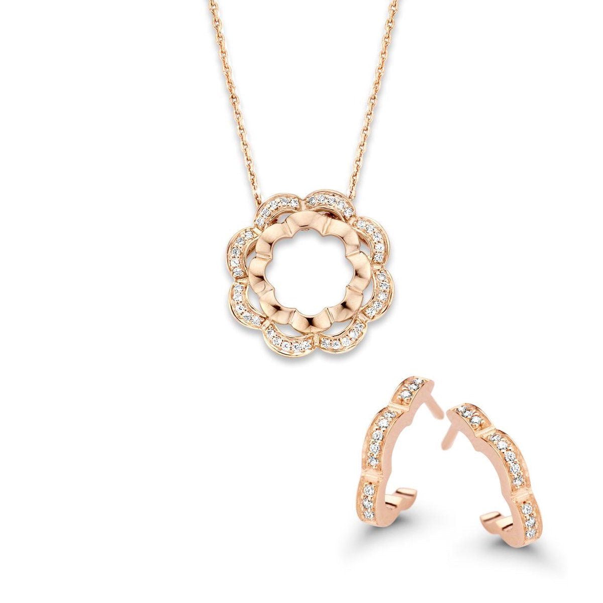 Rosé Petal Halo Necklace & Huggie Set