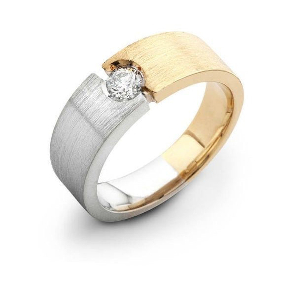 Split Edge Round Diamond Two-Tone Ring