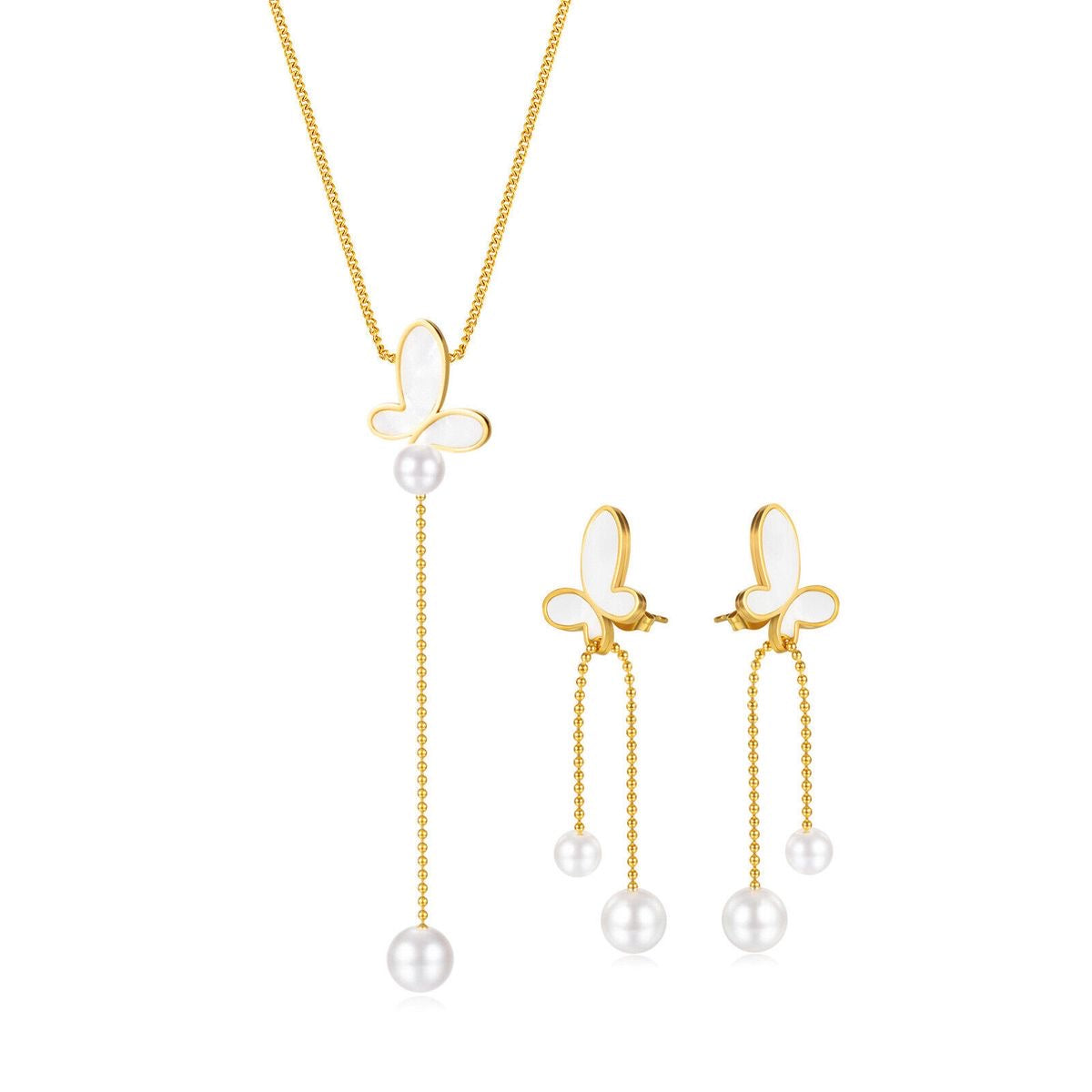 Pearl Butterfly Lariat Set