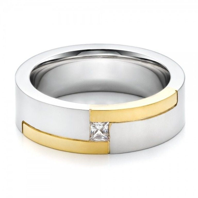 Wide Two-Tone Band with Corner Diamond