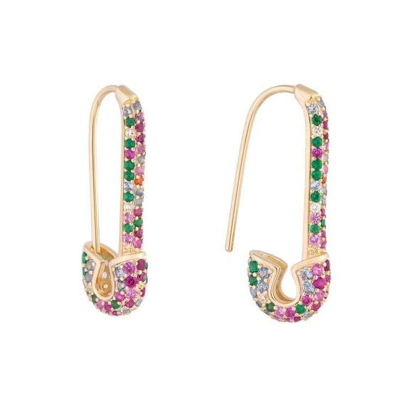 Rainbow Gem Safety Pin Earrings