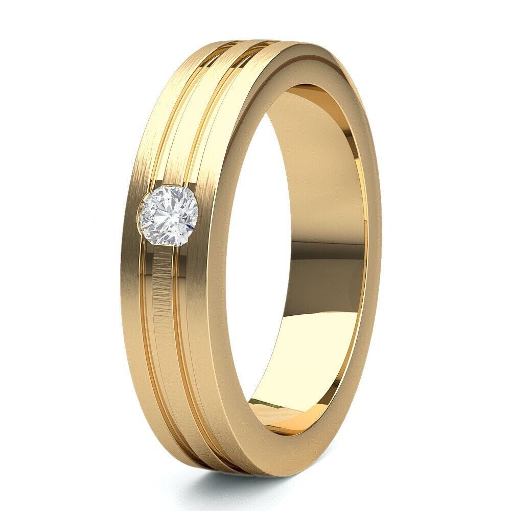 Triple Groove Diamond Accent Ring