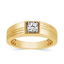 Grooved Top Gold Ring with Center Diamond