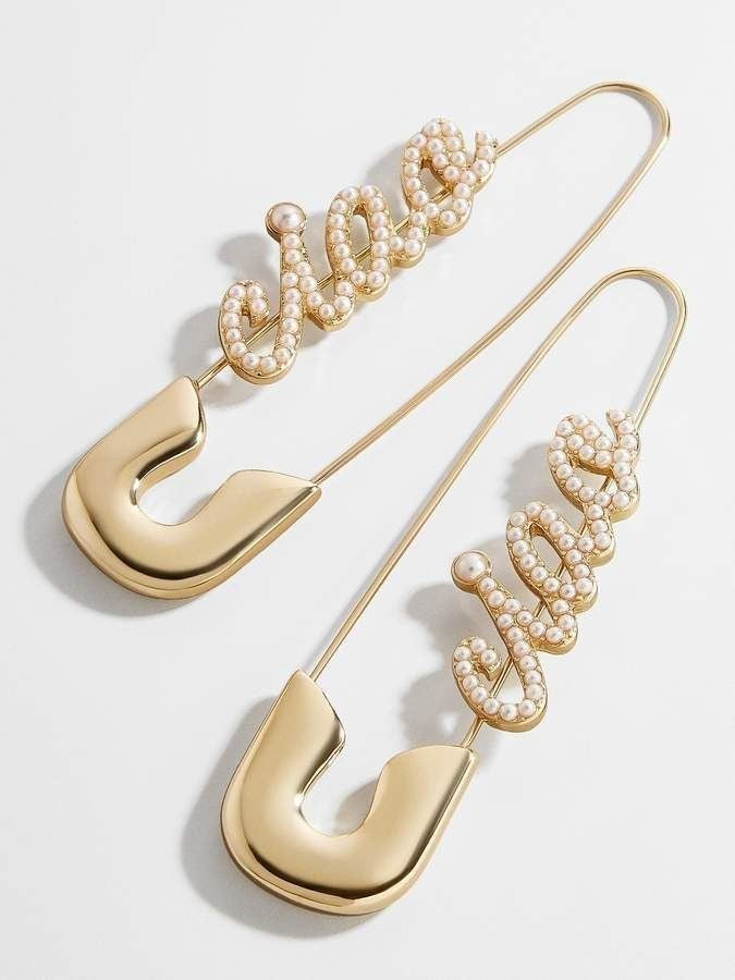Pearl Script Safety Pin Earrings