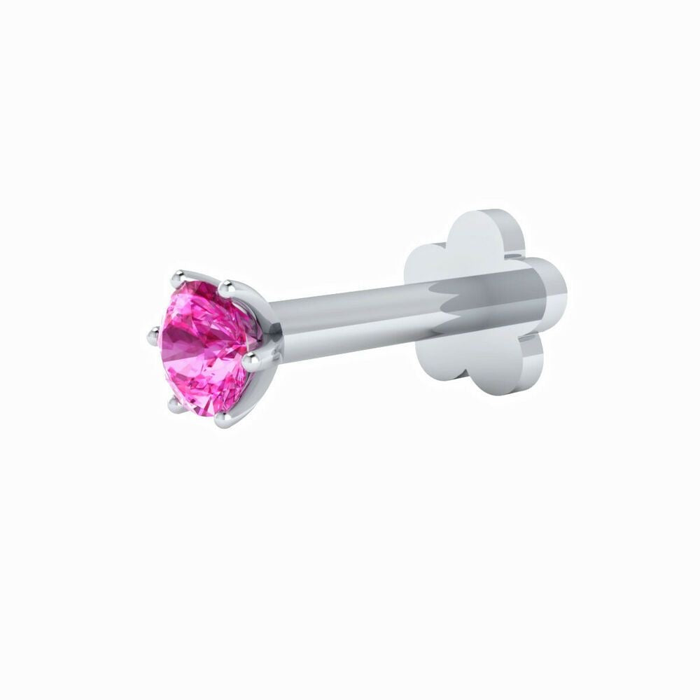 Pink Stone White Gold Nose Pin