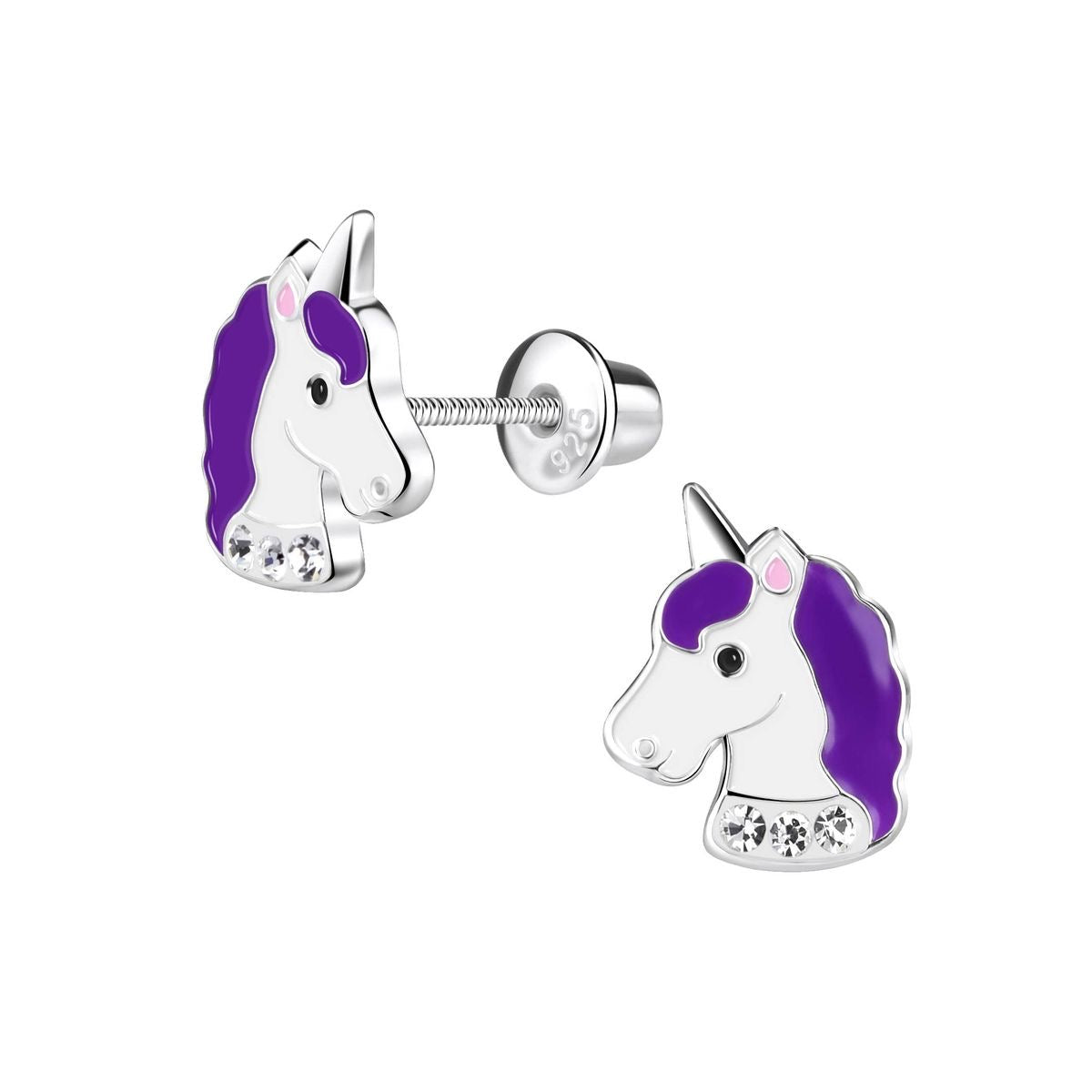 Purple Mane Unicorn Crystal Studs